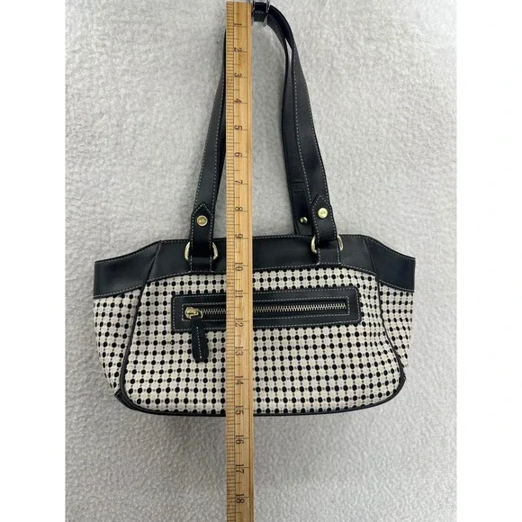 Ann Taylor LOFT Woven Polka Dot Shoulder Bag Satchel Purse Gold Accents - Picture 8 of 9